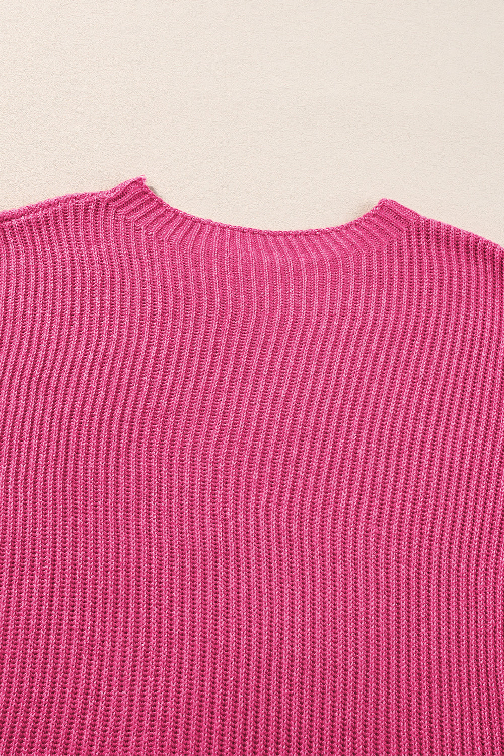 Rose Red Side Slit Short Sleeve Oversized Sweater