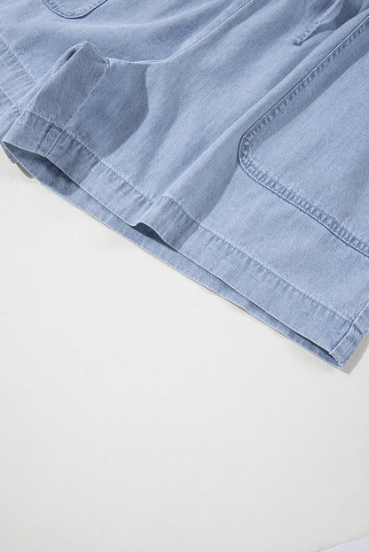 Beau Blue Pocketed Drawstring Plus Size Denim Shorts