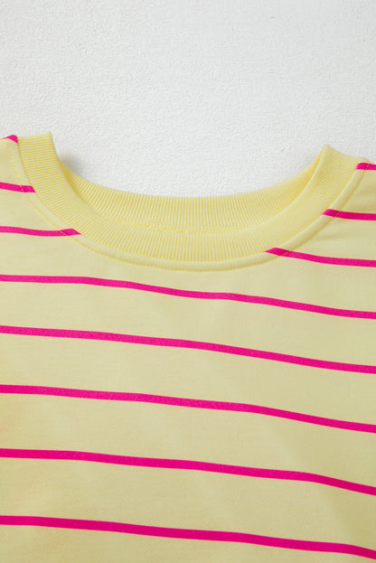 Blue Striped Overlap Detail Drop Shoulder Pullover Sweatshirt