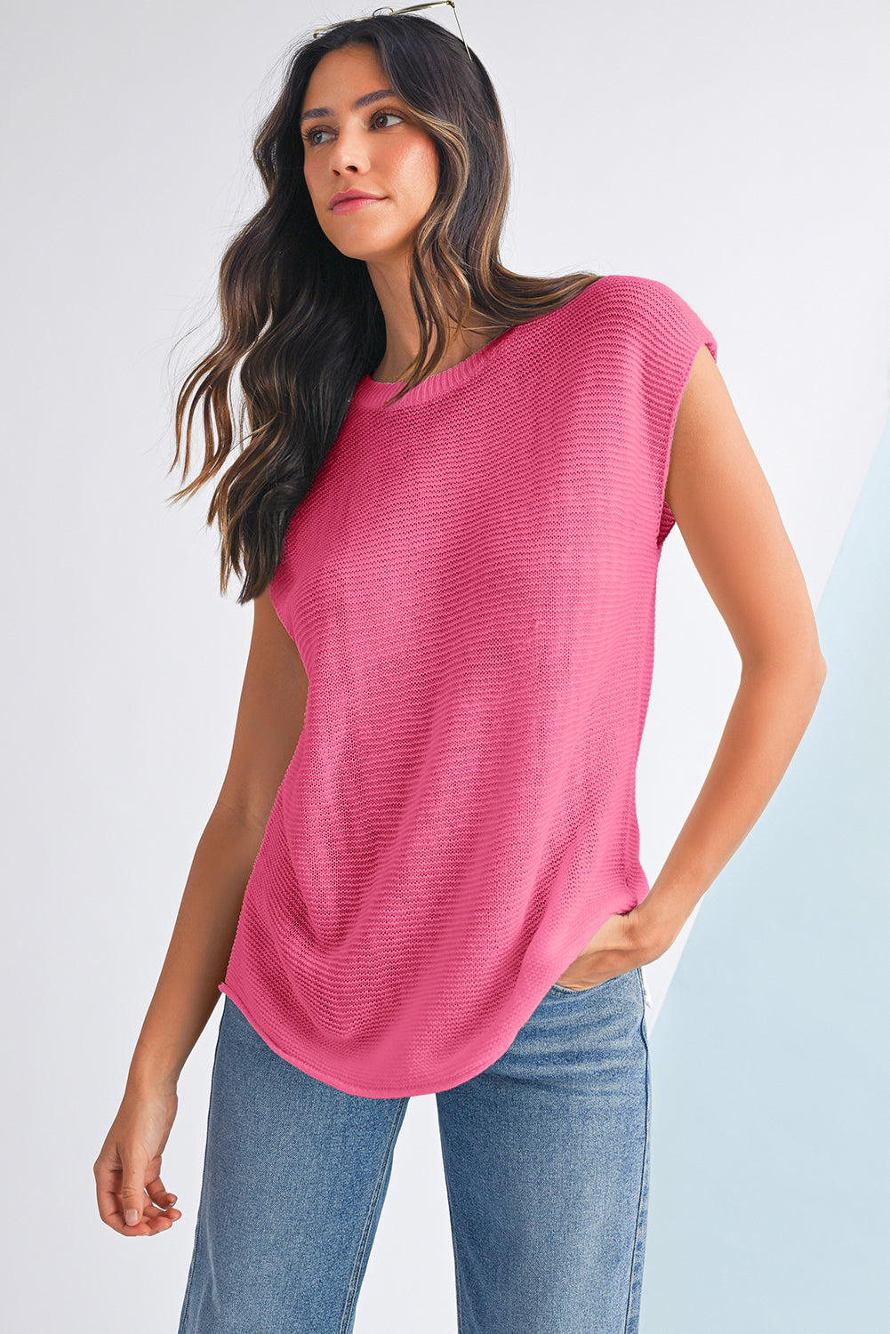 Jet Stream Solid Color Side Slits Sweater Tee