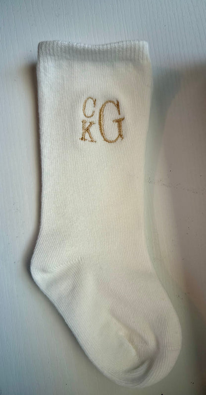 Monogrammed Knee High Ribbed Cotton Socks