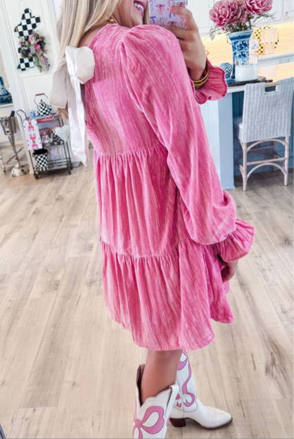 Pink Velvet Tiered Dress