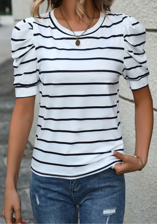 Striped Bubble Sleeve Blouse