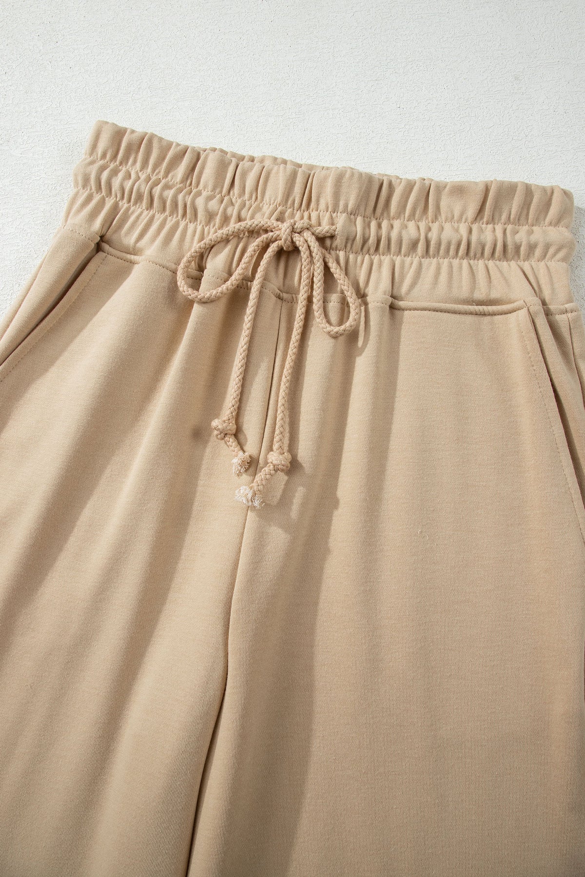 Light Pink Solid Color Loose Tee Drawstring Wide Leg Pants 2pcs Outfit