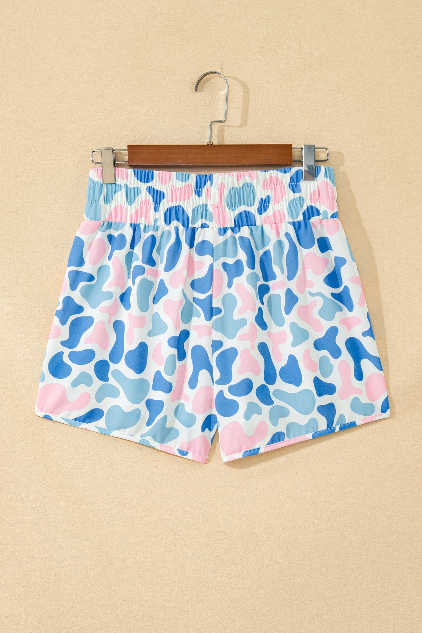 Green Camouflage Print Shirred High Waist Athleisure Shorts