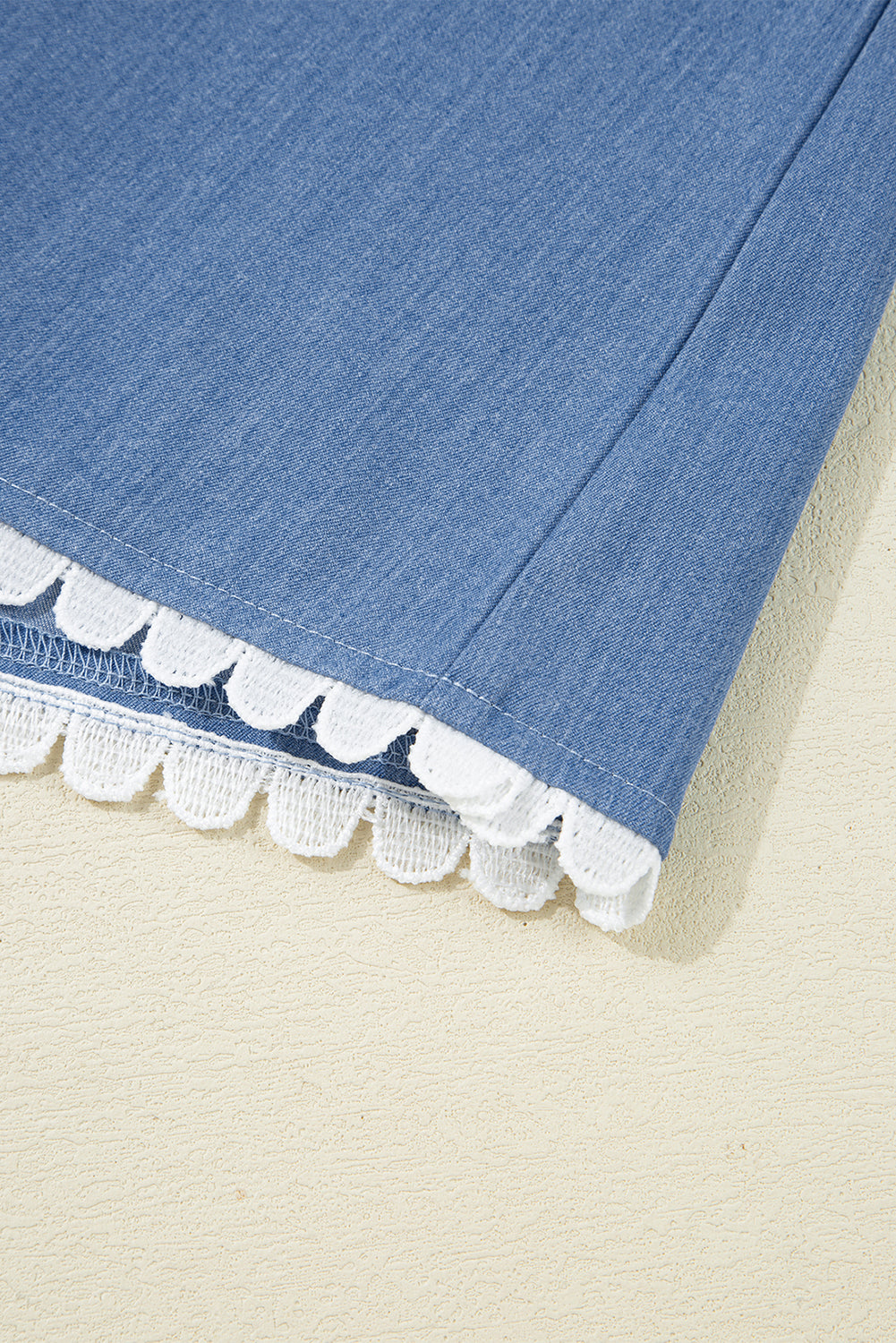 Dusk Blue Scallop Trim Puff Sleeve Collared Babydoll Blouse