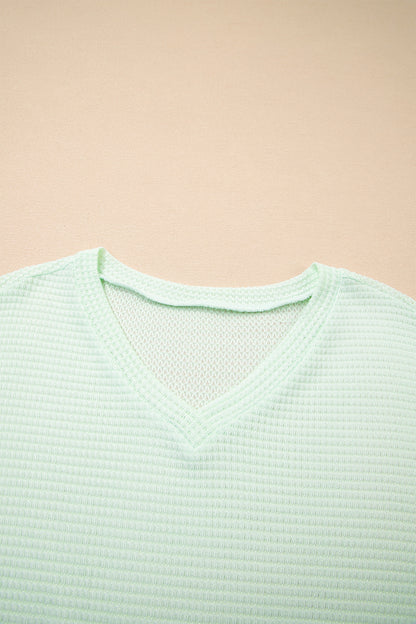 Strawberry Pink Waffle V Neck Short Sleeve Knit Top