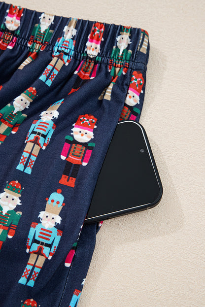 Pink Mama Claus Plaid Letter Tee Nutcracker Shorts 2pcs Lounge Set