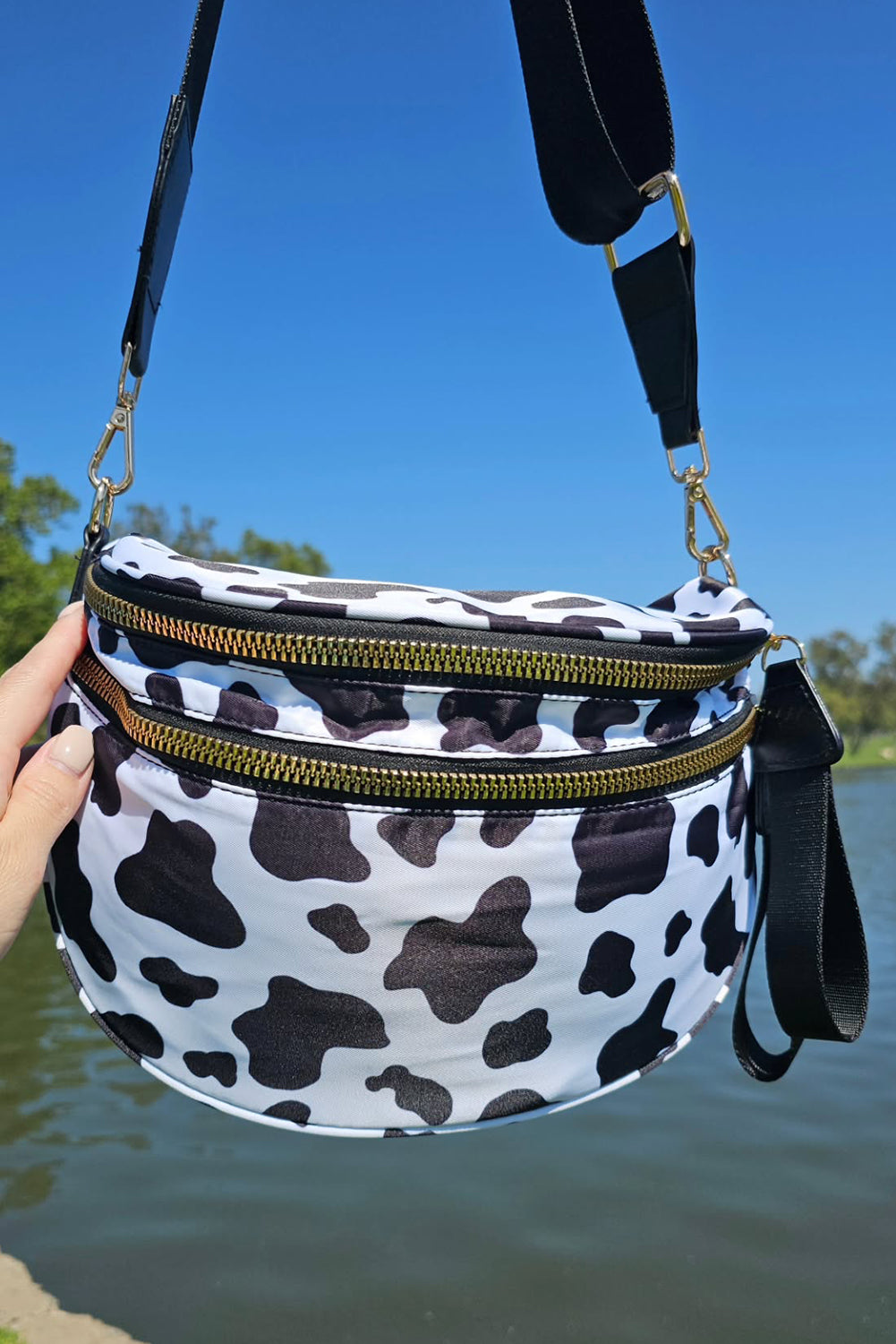 Pink Checkered Print Wide Strap Large Crossbody Bag
