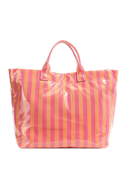 Rainbow Glossy Striped Vinyl Large Tote Bag