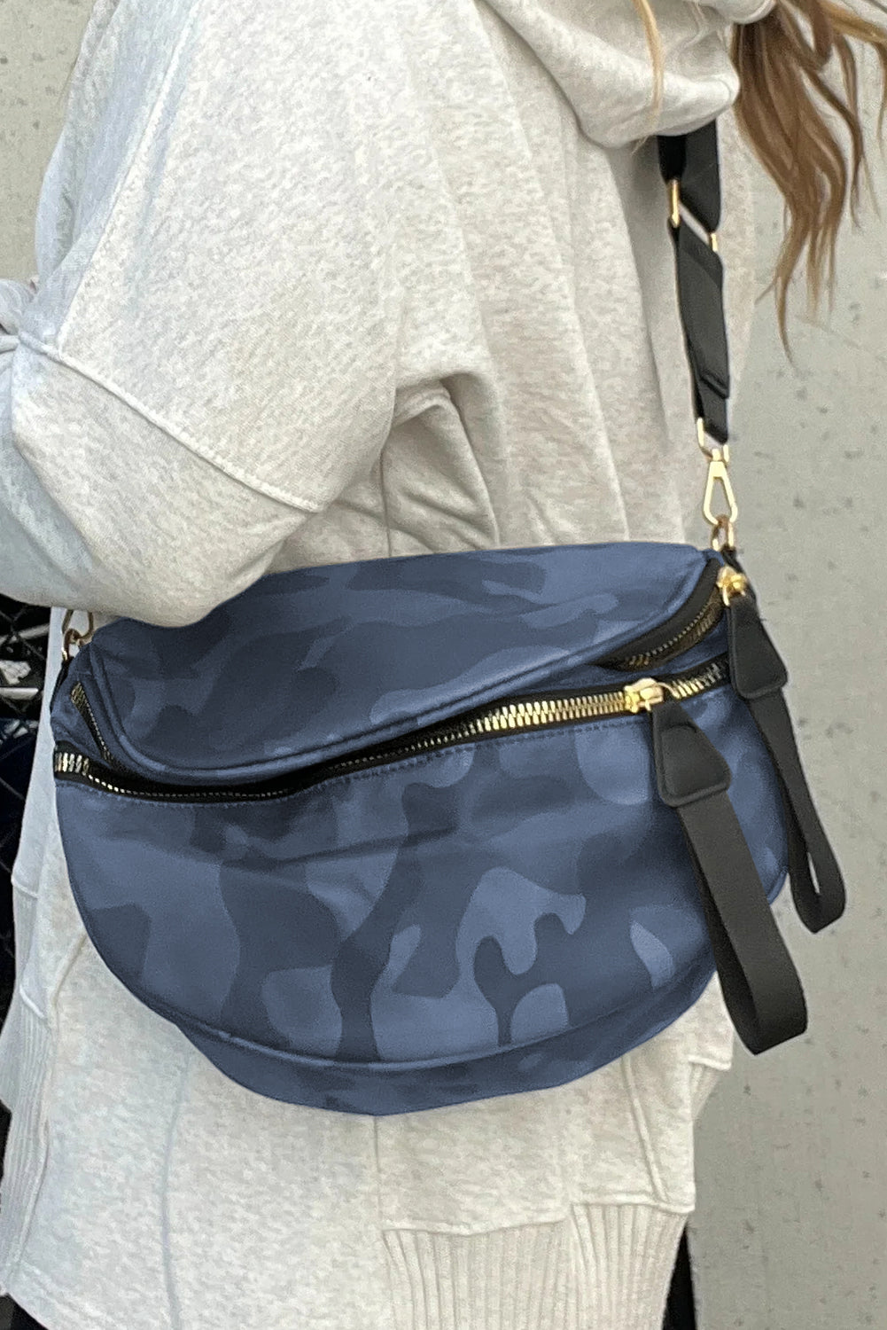White Camouflage Print Double Zipper Crossbody Bag