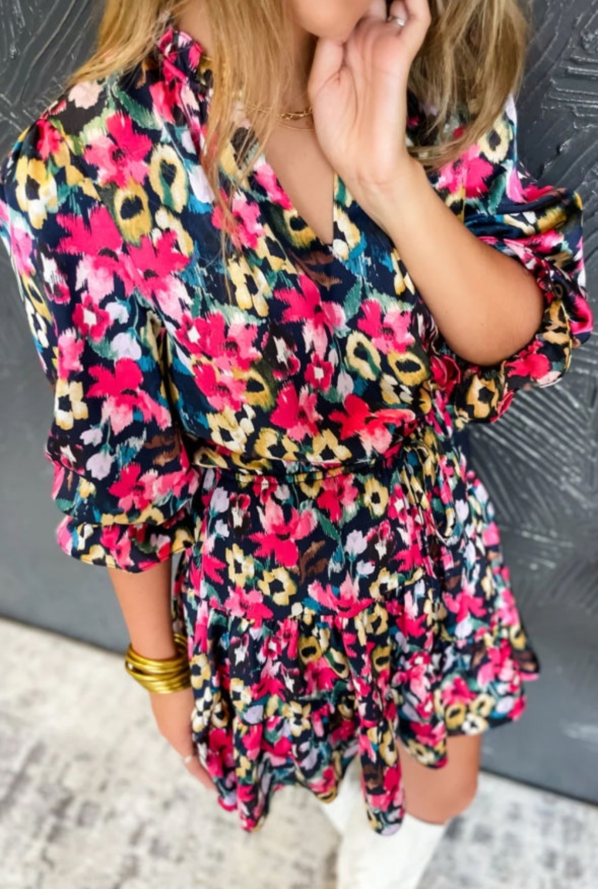 Floral Drawstring Waist Mini Dress