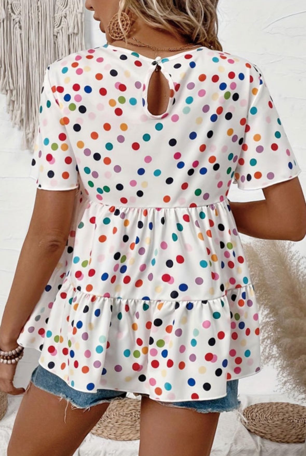 Polka Dot Keyhole Babydoll Top