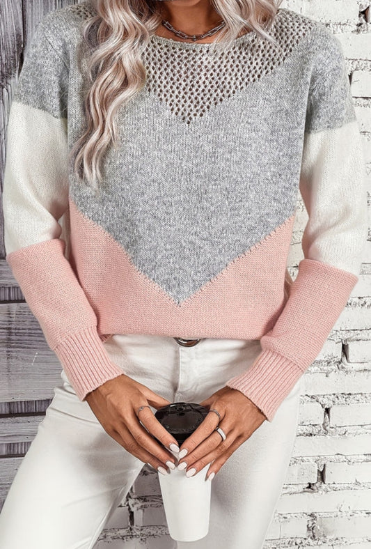 Colorblock Hollow Knit Sweater