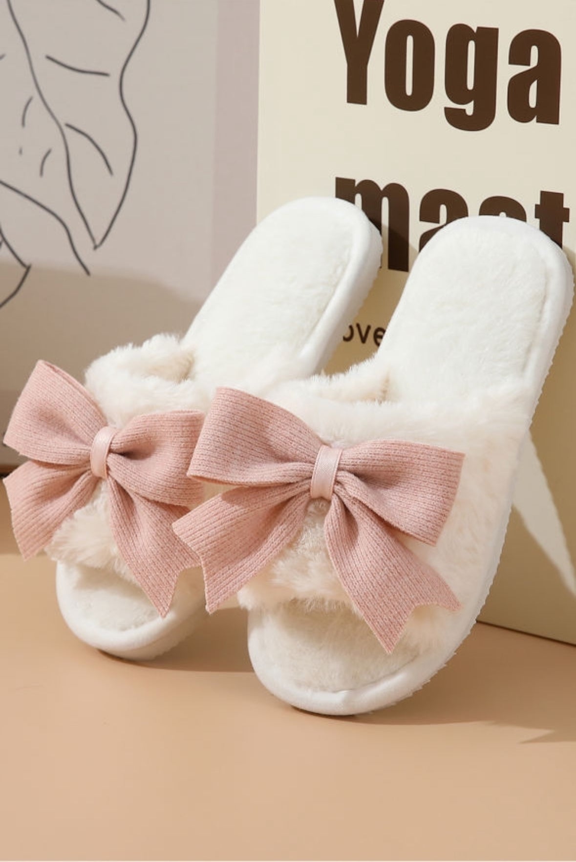 Fluffy Bow Slippers