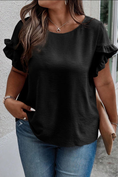 French Ruffled Sleeve Top-Plus