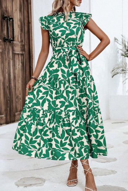 Leaf High Waist Tie Dress