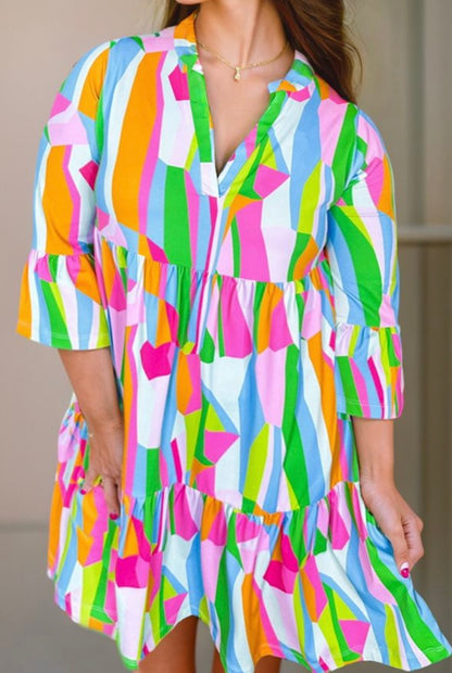 Tiered Abstract Dress-Plus