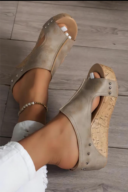 Studded Wedge Slingback Sandals