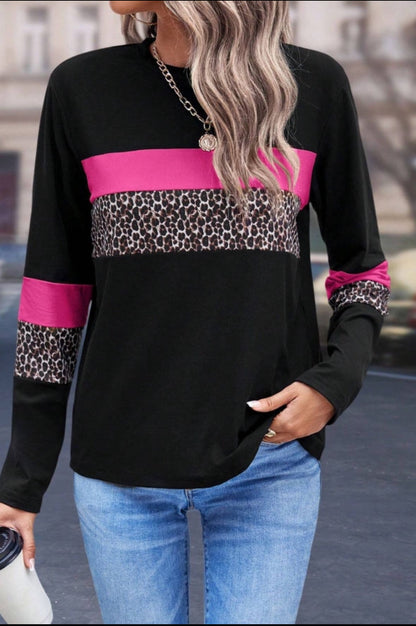 Leopard Colorblock Long Sleeve Top