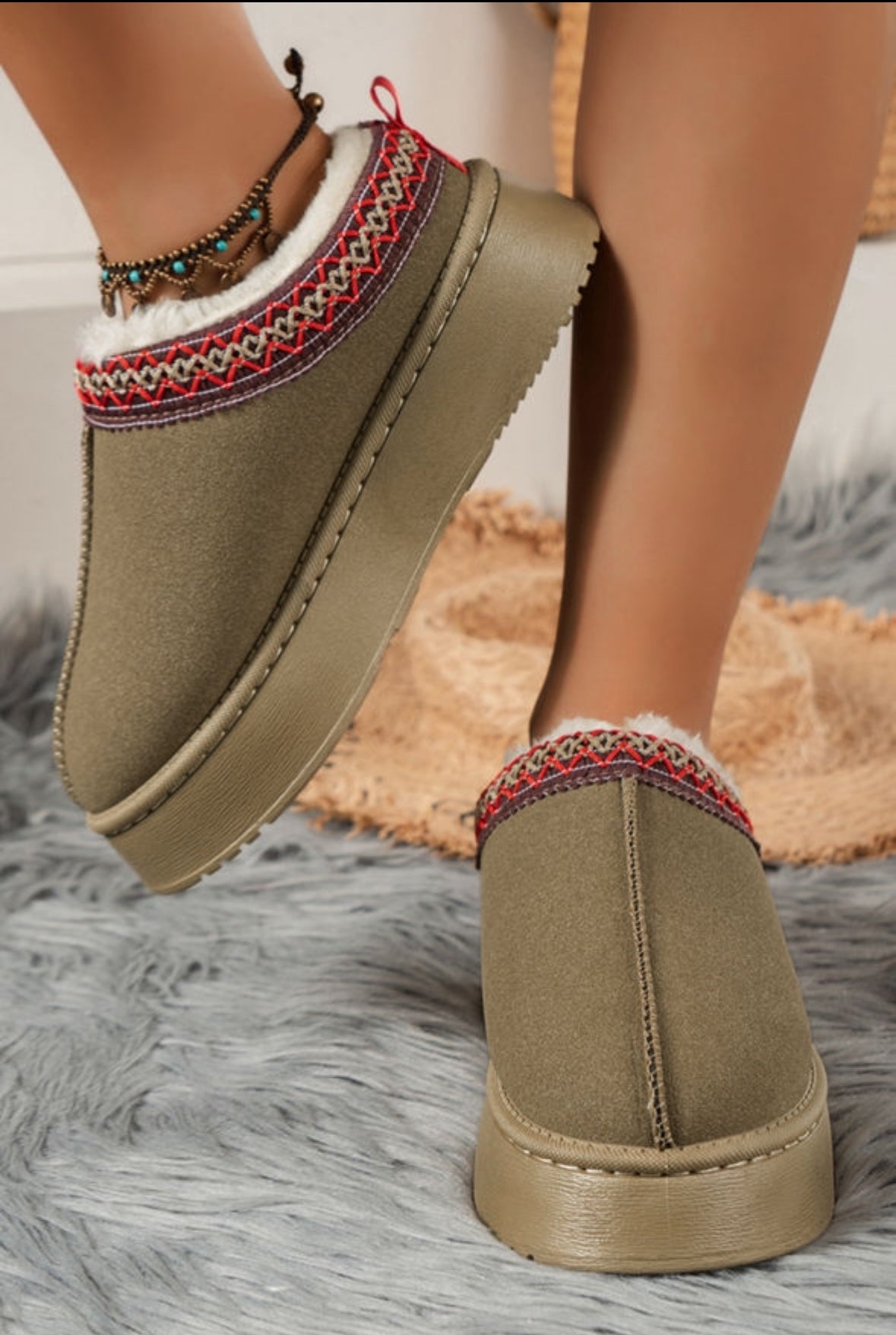 Suede Platform Lined Slippers