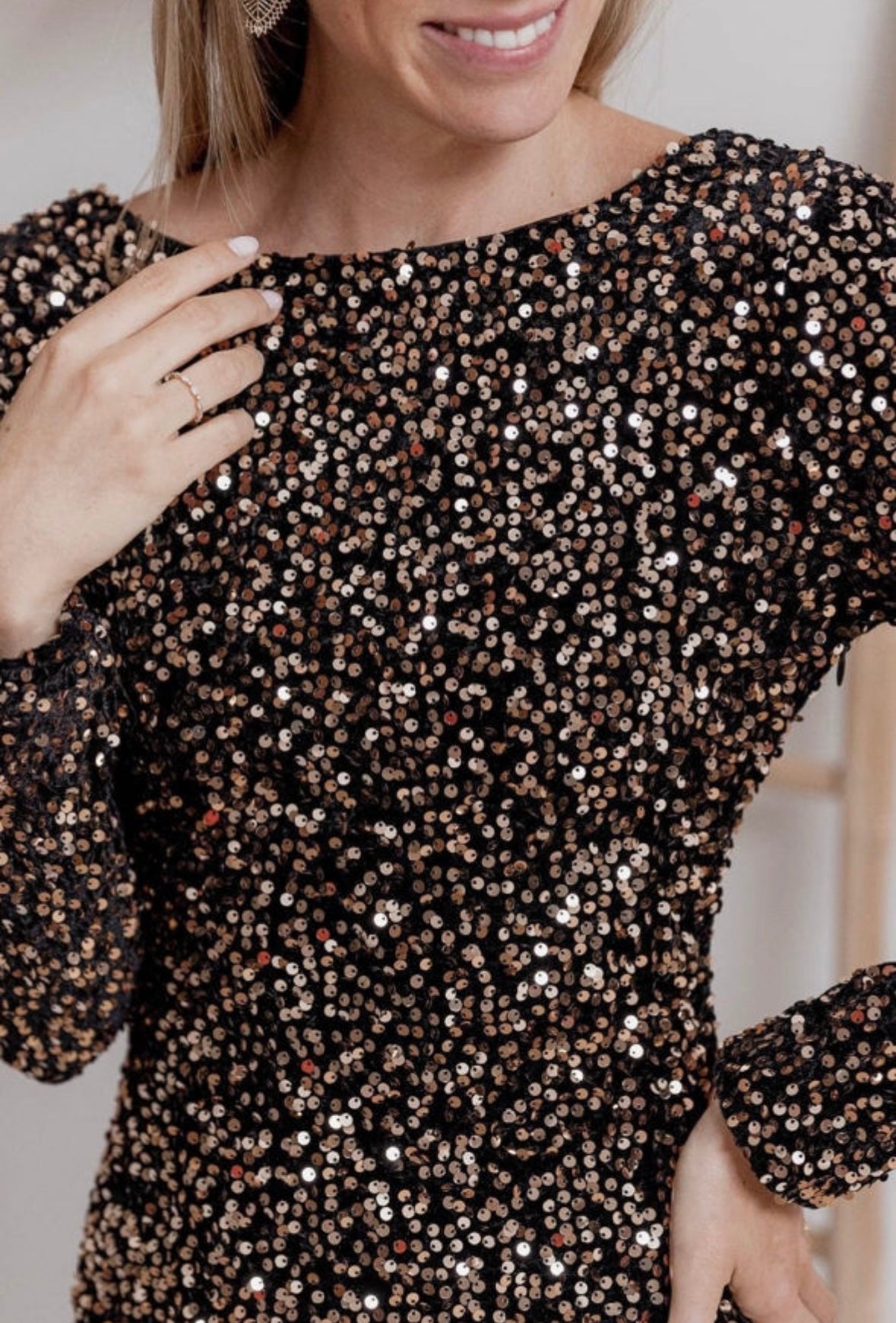 Chestnut Long Sleeve Sequin Dress