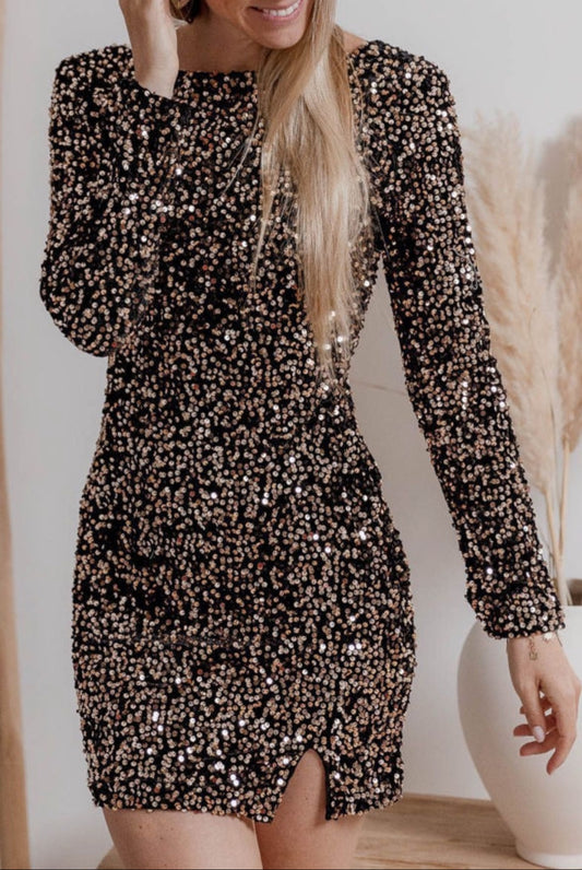 Chestnut Long Sleeve Sequin Dress