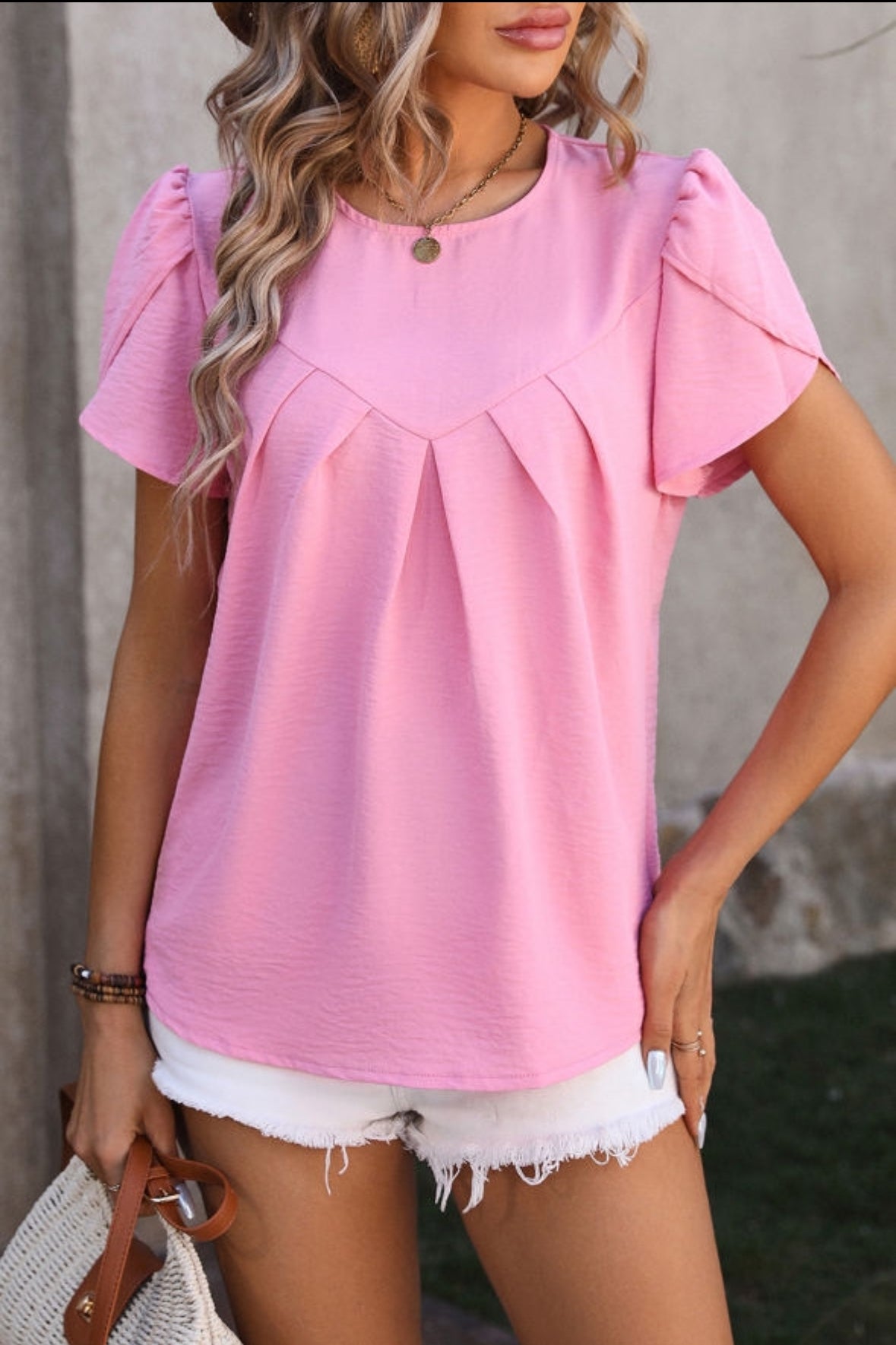 Pleated Petal Sleeve Blouse