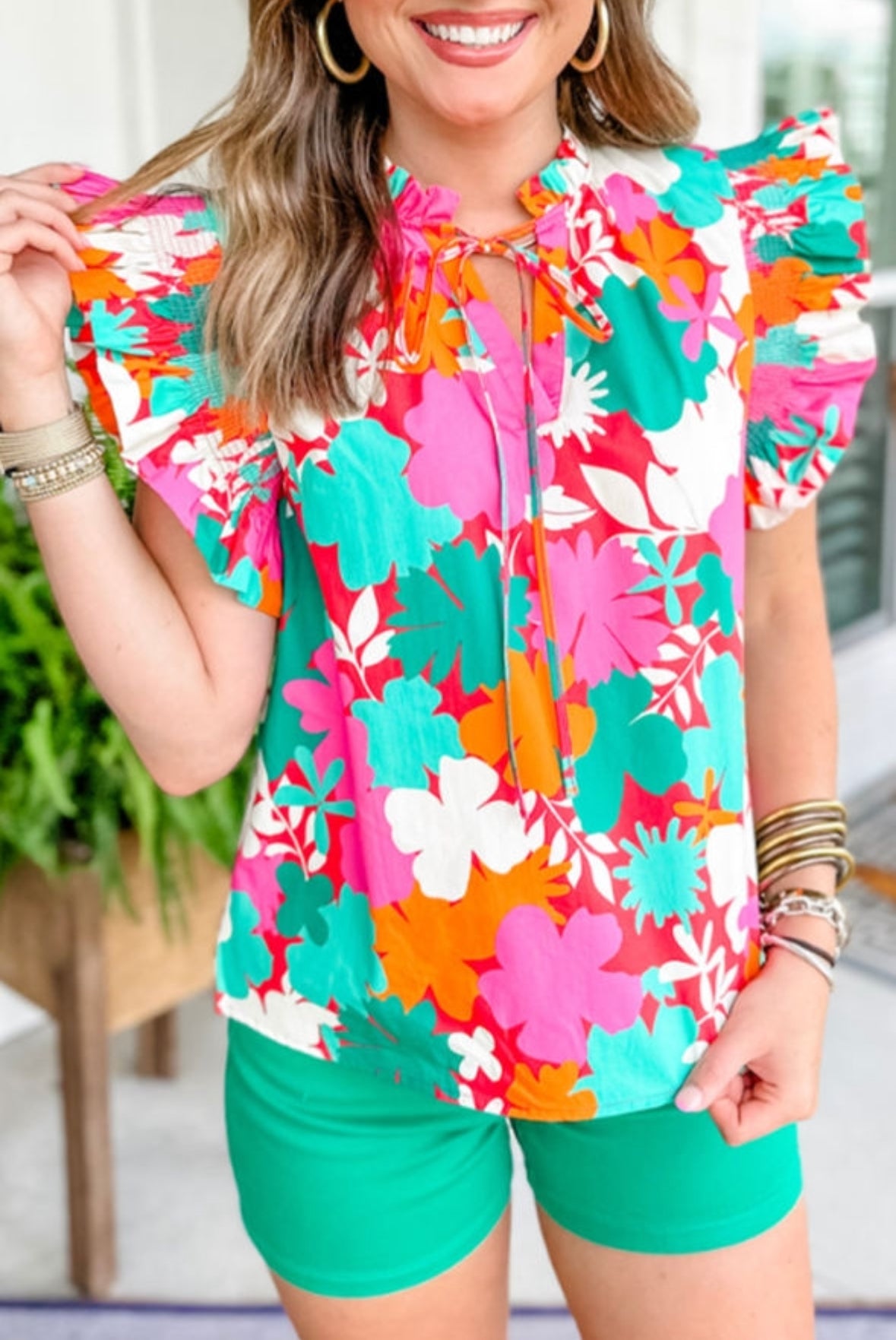 Floral Split Neck Blouse