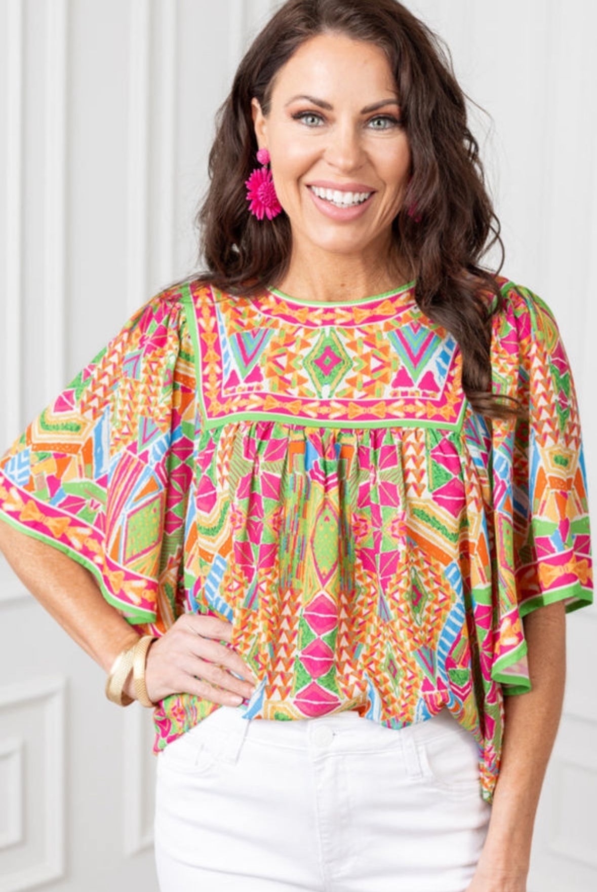 Geometric Ruffle Trim Top