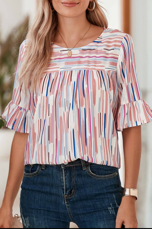 Watercolor Striped Blouse