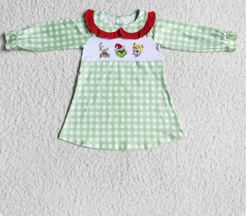 Embroidered Grinch Plaid Siblings Sets