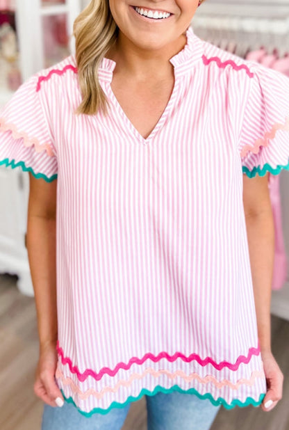 Striped Ricrac Spliced Blouse