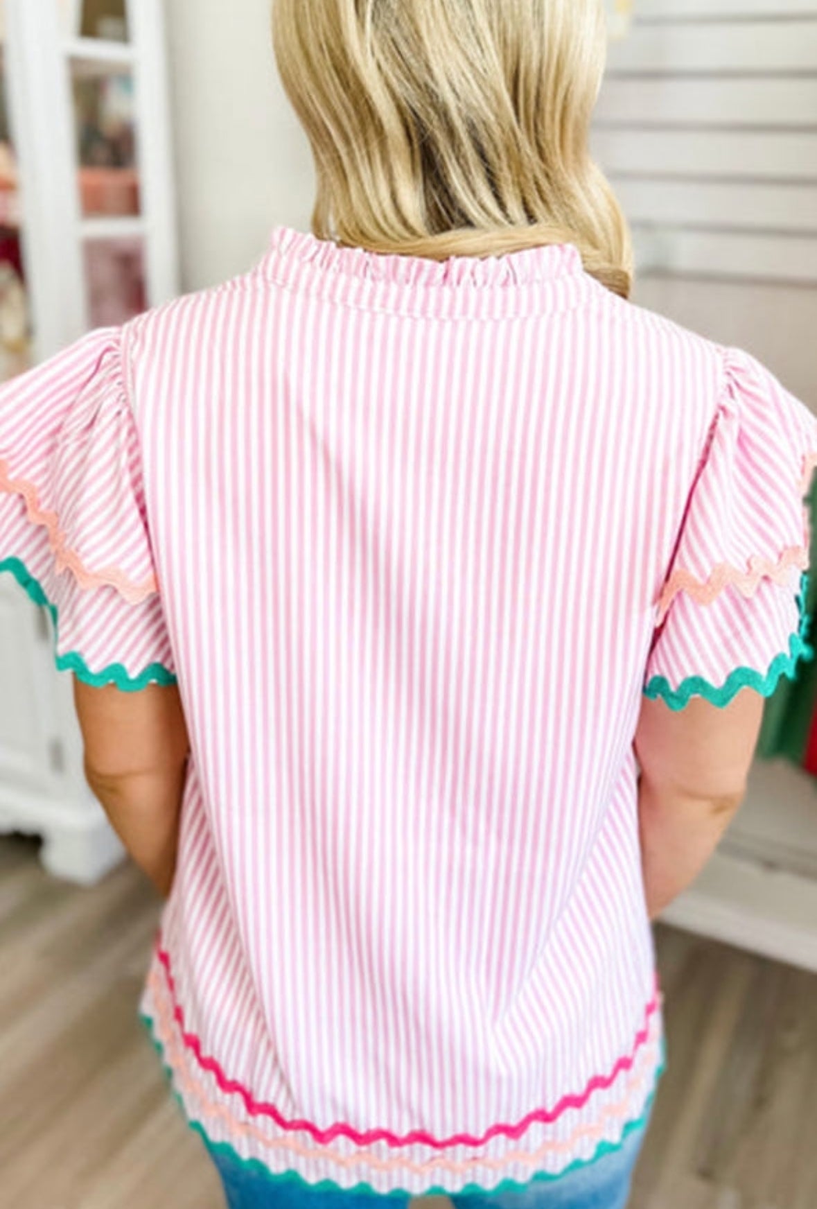 Striped Ricrac Spliced Blouse