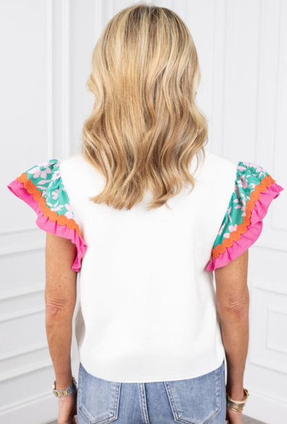 Colorblock Floral Sleeve Blouse