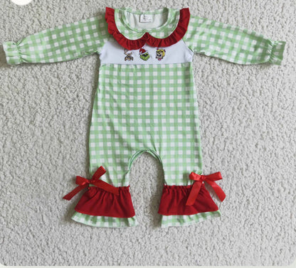 Embroidered Grinch Plaid Siblings Sets