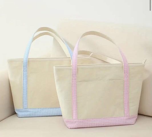 Gingham Canvas Tote Bag