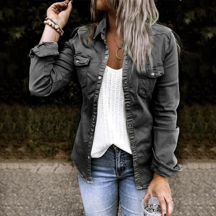 Pleated Denim Shirt