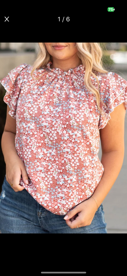 Floral Frill Top-Plus