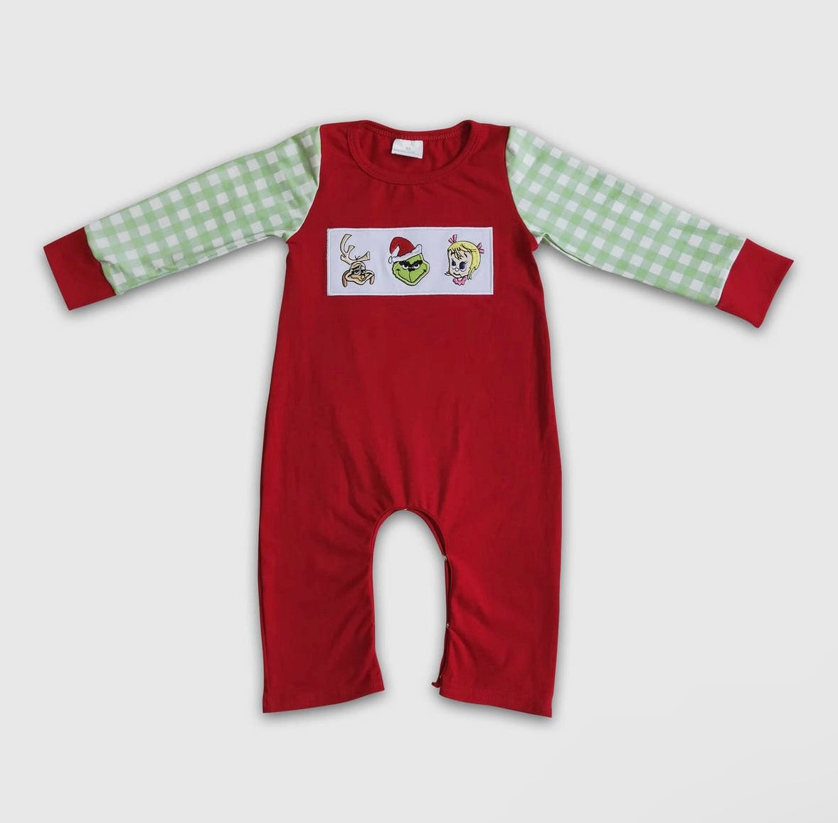 Embroidered Grinch Plaid Siblings Sets