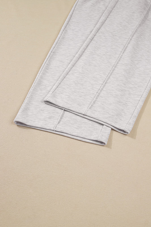 Light Grey Polo Collar V Neck Pullover and Drawstring Sweatpants Set