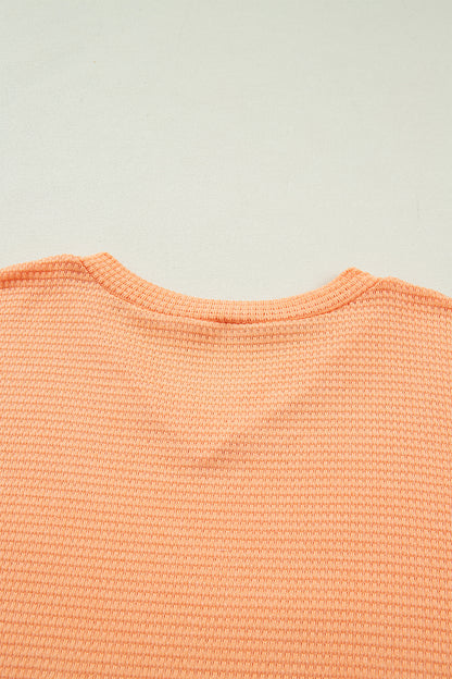 Strawberry Pink Waffle V Neck Short Sleeve Knit Top