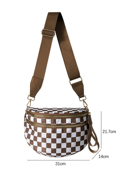 Pink Checkered Print Wide Strap Large Crossbody Bag