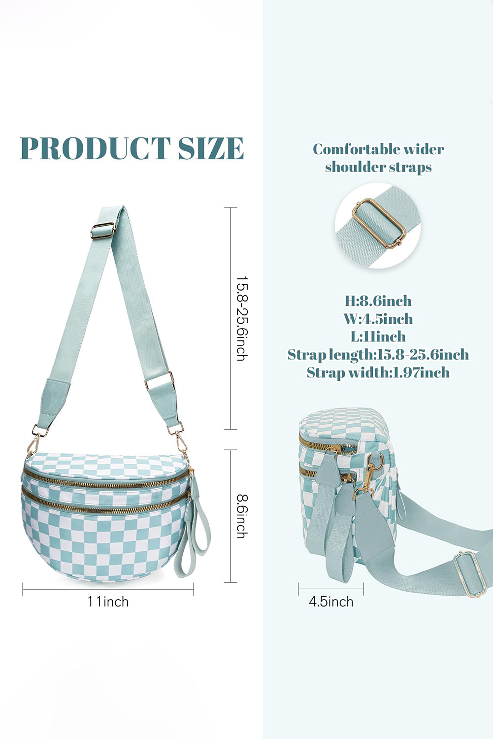 Pink Checkered Print Wide Strap Large Crossbody Bag