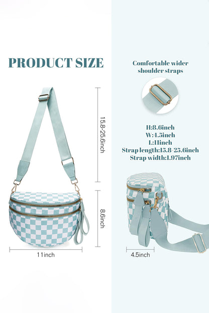 Pink Checkered Print Wide Strap Large Crossbody Bag