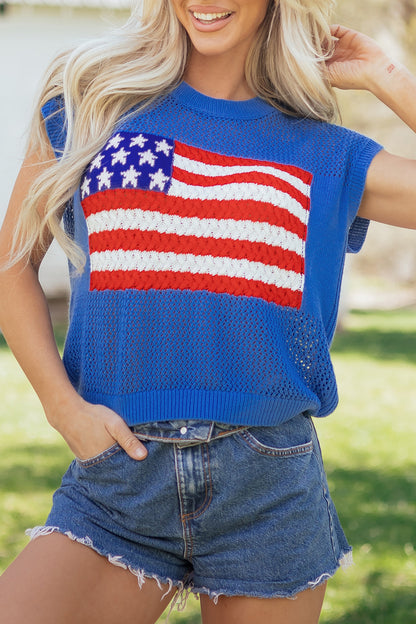 White Flag Graphic Short Sleeve Sweater Top