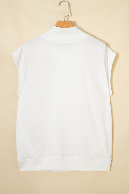 White Patriotic Slogan America Flag Print Mock Neck Tee