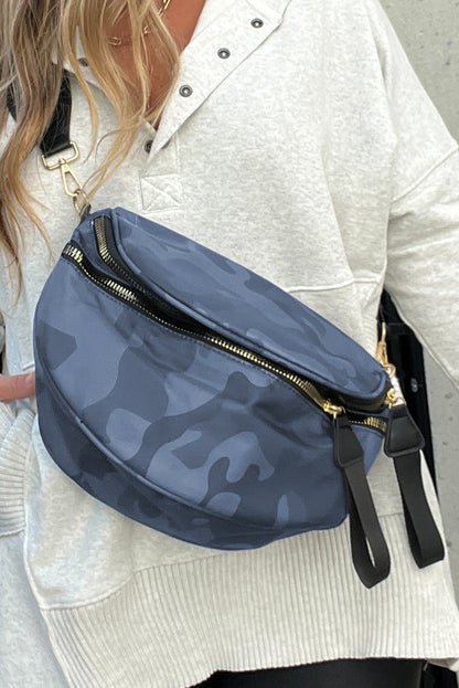 White Camouflage Print Double Zipper Crossbody Bag