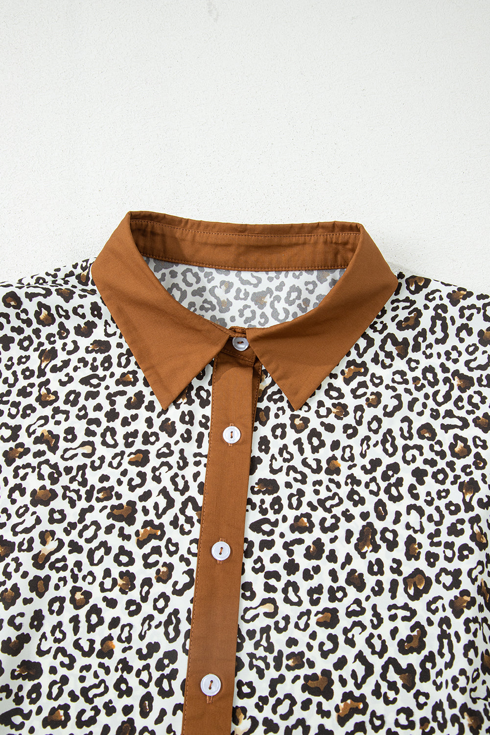 Khaki Plus Size Button V Neck Leopard Print Puff Sleeve Loose Mini Dress