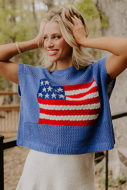 White Flag Graphic Short Sleeve Sweater Top